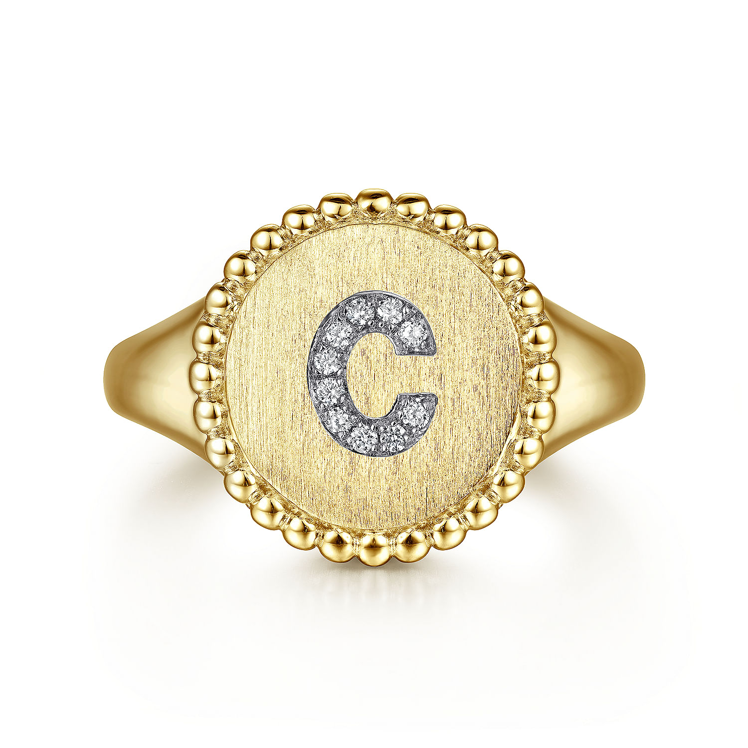 14K Yellow Gold Diamond Bujukan Initial C Signet Ring