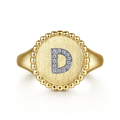 14K Yellow Gold Diamond Bujukan Initial D Signet Ring