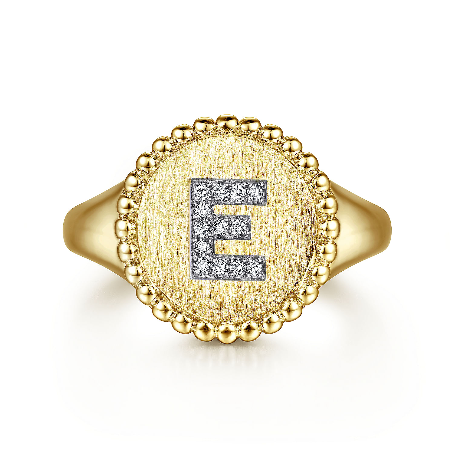 14K Yellow Gold Diamond Bujukan Initial E Signet Ring