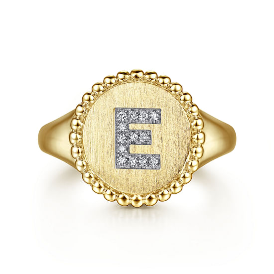 Gabriel - 14K Yellow Gold Diamond Bujukan Initial E Signet Ring