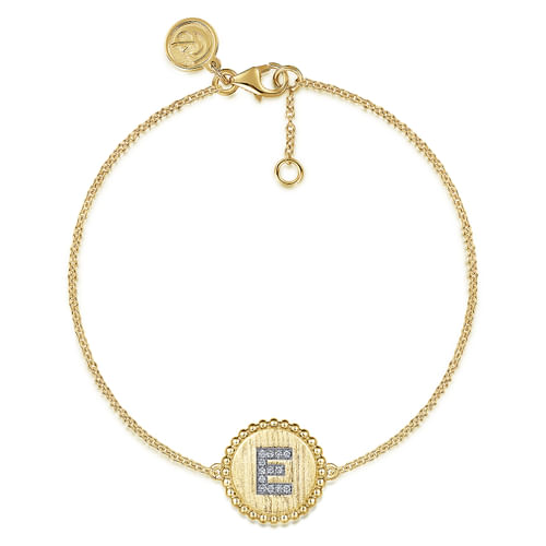 14K Yellow Gold Diamond Bujukan Initial E Tennis Bracelet in Size 7inch W/Brush
