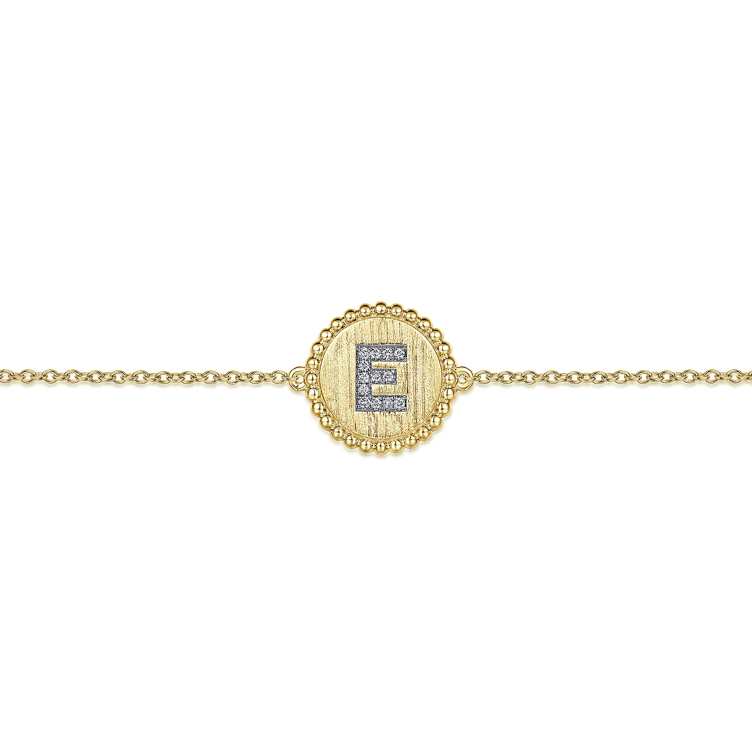 14K Yellow Gold Diamond Bujukan Initial E Tennis Bracelet in Size 7inch W/Brush