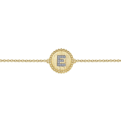 14K Yellow Gold Diamond Bujukan Initial E Tennis Bracelet in Size 7inch W/Brush
