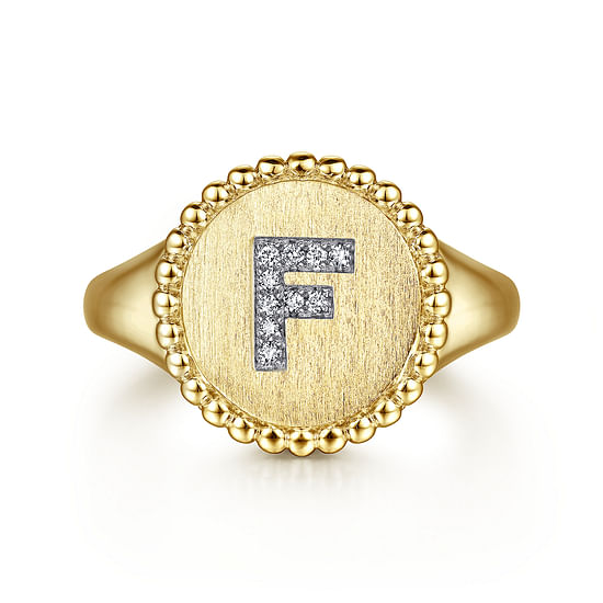 Gabriel - 14K Yellow Gold Diamond Bujukan Initial F Signet Ring