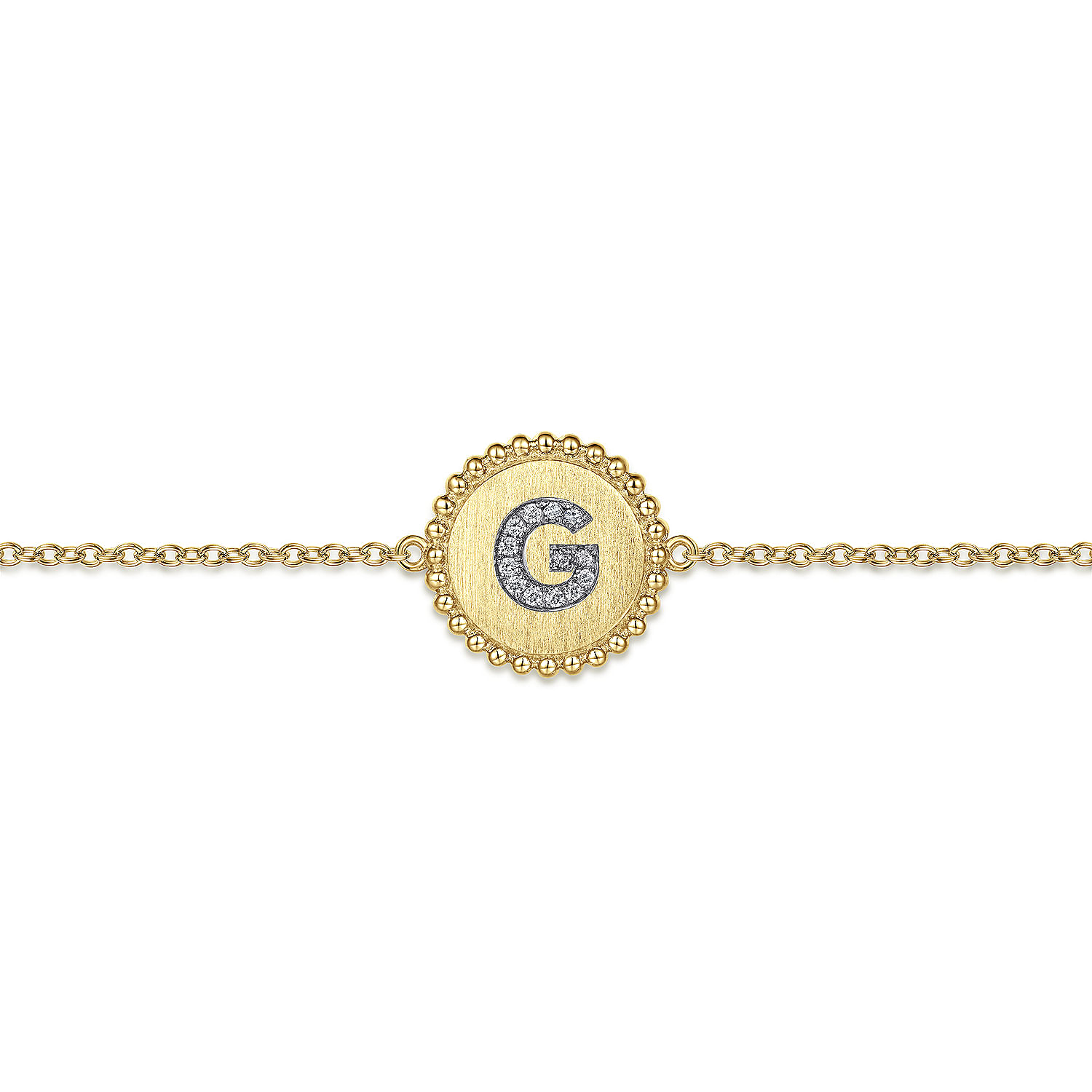 14K Yellow Gold Diamond Bujukan Initial G Tennis Bracelet in Size 7inch W/Brush