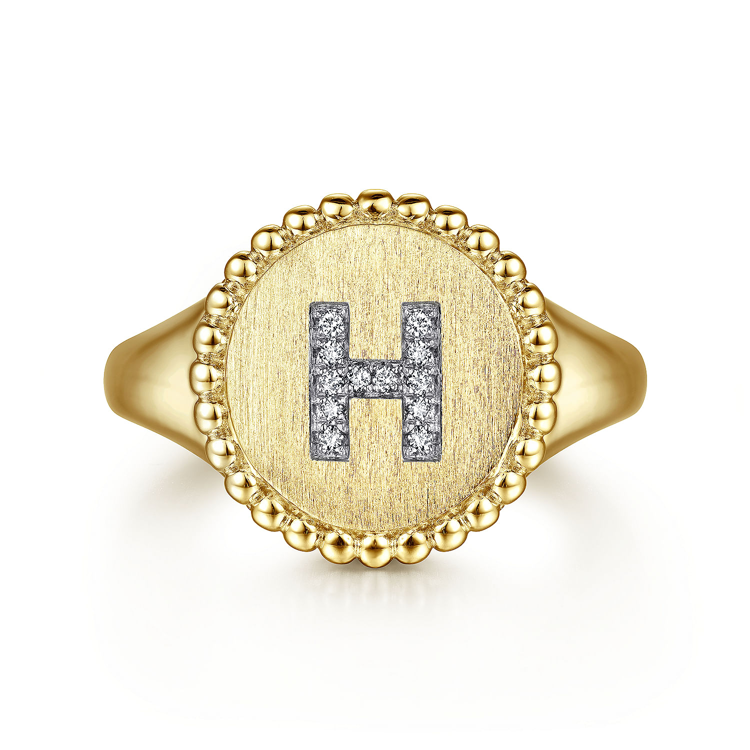 14K Yellow Gold Diamond Bujukan Initial H Signet Ring