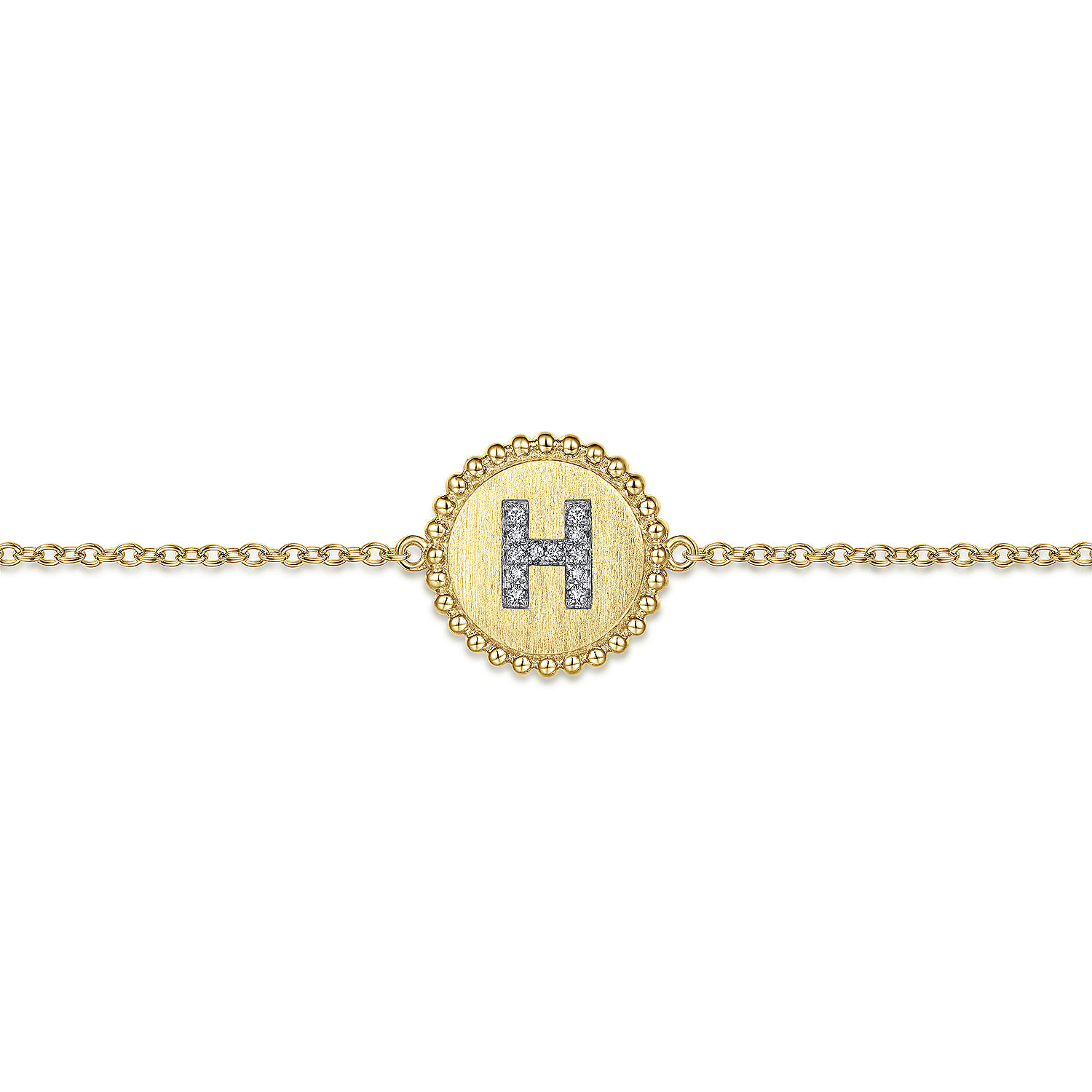 14K Yellow Gold Diamond Bujukan Initial H Tennis Bracelet in Size 7inch W/Brush