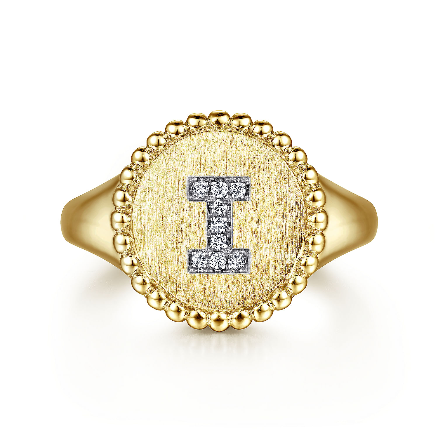 14K Yellow Gold Diamond Bujukan Initial I Signet Ring