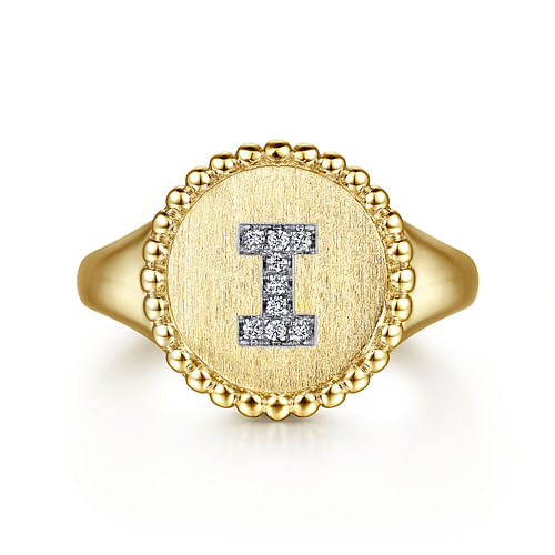 14K Yellow Gold Diamond Bujukan Initial I Signet Ring