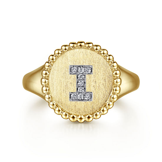 Gabriel - 14K Yellow Gold Diamond Bujukan Initial I Signet Ring