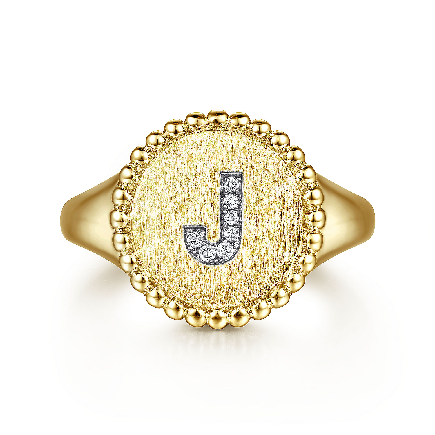 14K Yellow Gold Diamond Bujukan Initial J Signet Ring