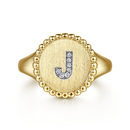 Gabriel - 14K Yellow Gold Diamond Bujukan Initial J Signet Ring