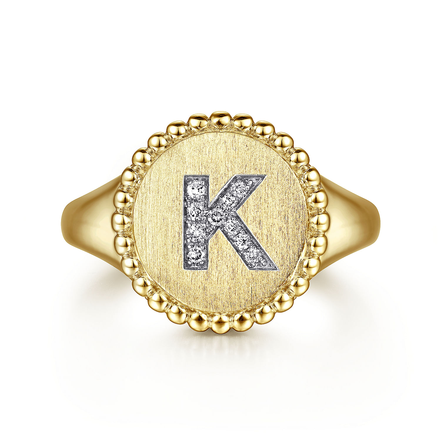 14K Yellow Gold Diamond Bujukan Initial K Signet Ring