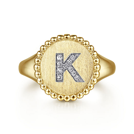 Gabriel - 14K Yellow Gold Diamond Bujukan Initial K Signet Ring