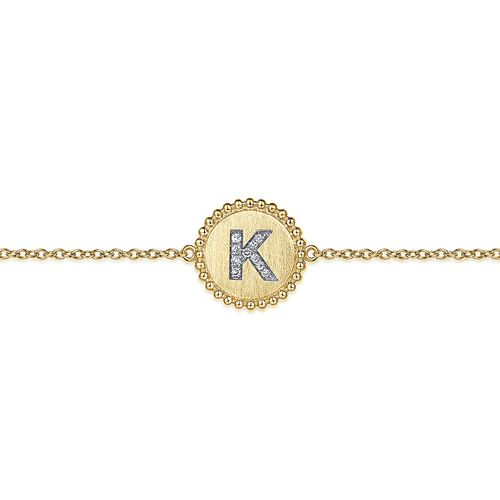 14K Yellow Gold Diamond Bujukan Initial K Tennis Bracelet in Size 7inch W/Brush