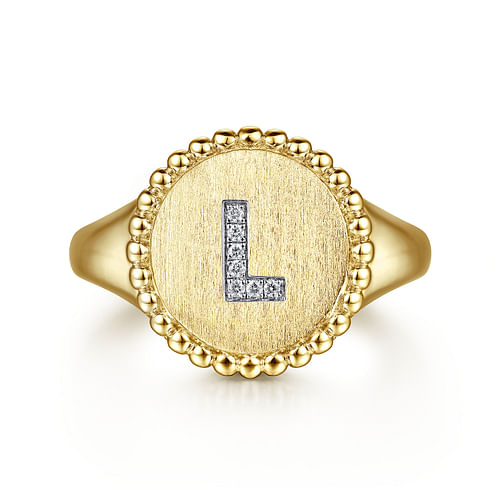 14K Yellow Gold Diamond Bujukan Initial L Signet Ring