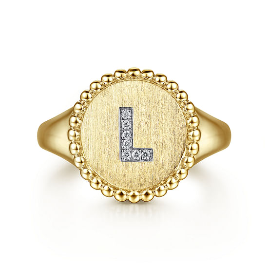 Gabriel - 14K Yellow Gold Diamond Bujukan Initial L Signet Ring