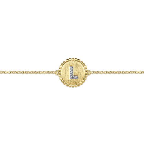 14K Yellow Gold Diamond Bujukan Initial L Tennis Bracelet in Size 7inch W/Brush