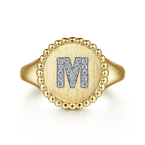 14K Yellow Gold Diamond Bujukan Initial M Signet Ring