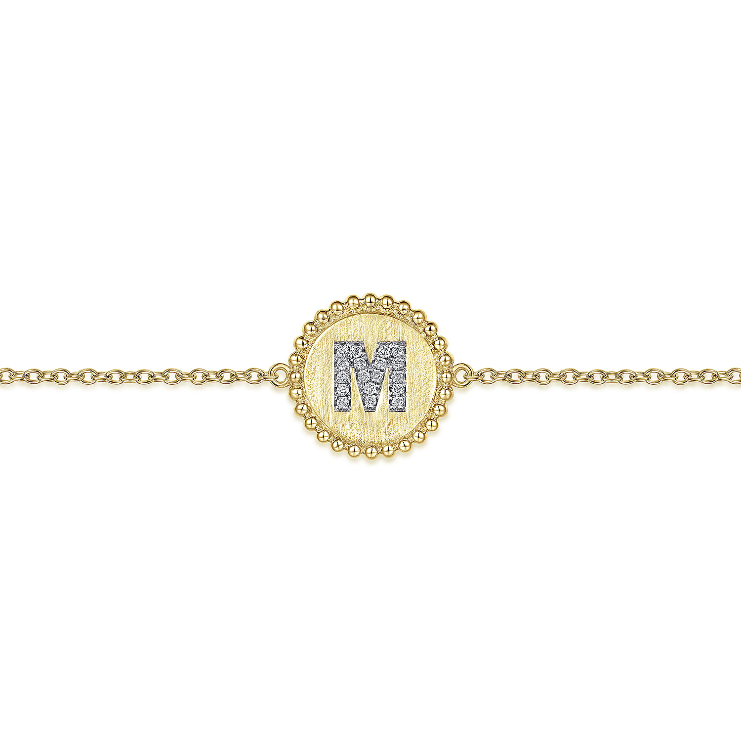 14K Yellow Gold Diamond Bujukan Initial M Tennis Bracelet in Size 7inch W/Brush