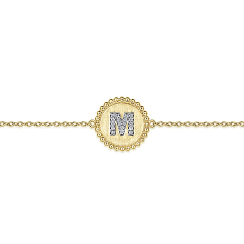 14K Yellow Gold Diamond Bujukan Initial M Tennis Bracelet in Size 7inch W/Brush