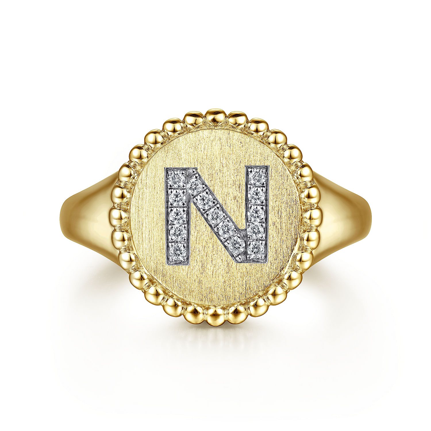 14K Yellow Gold Diamond Bujukan Initial N Signet Ring