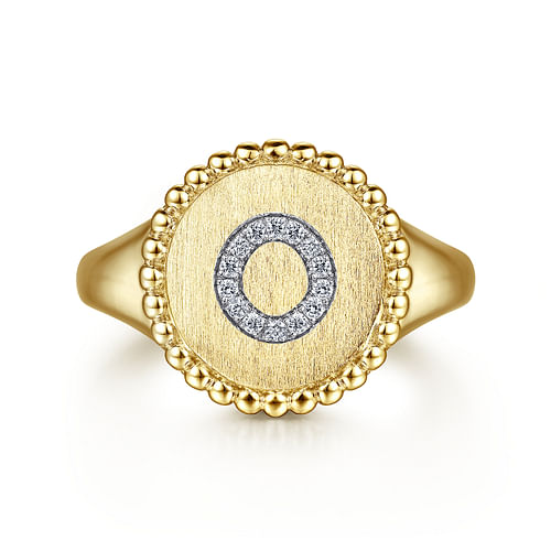 14K Yellow Gold Diamond Bujukan Initial O Signet Ring