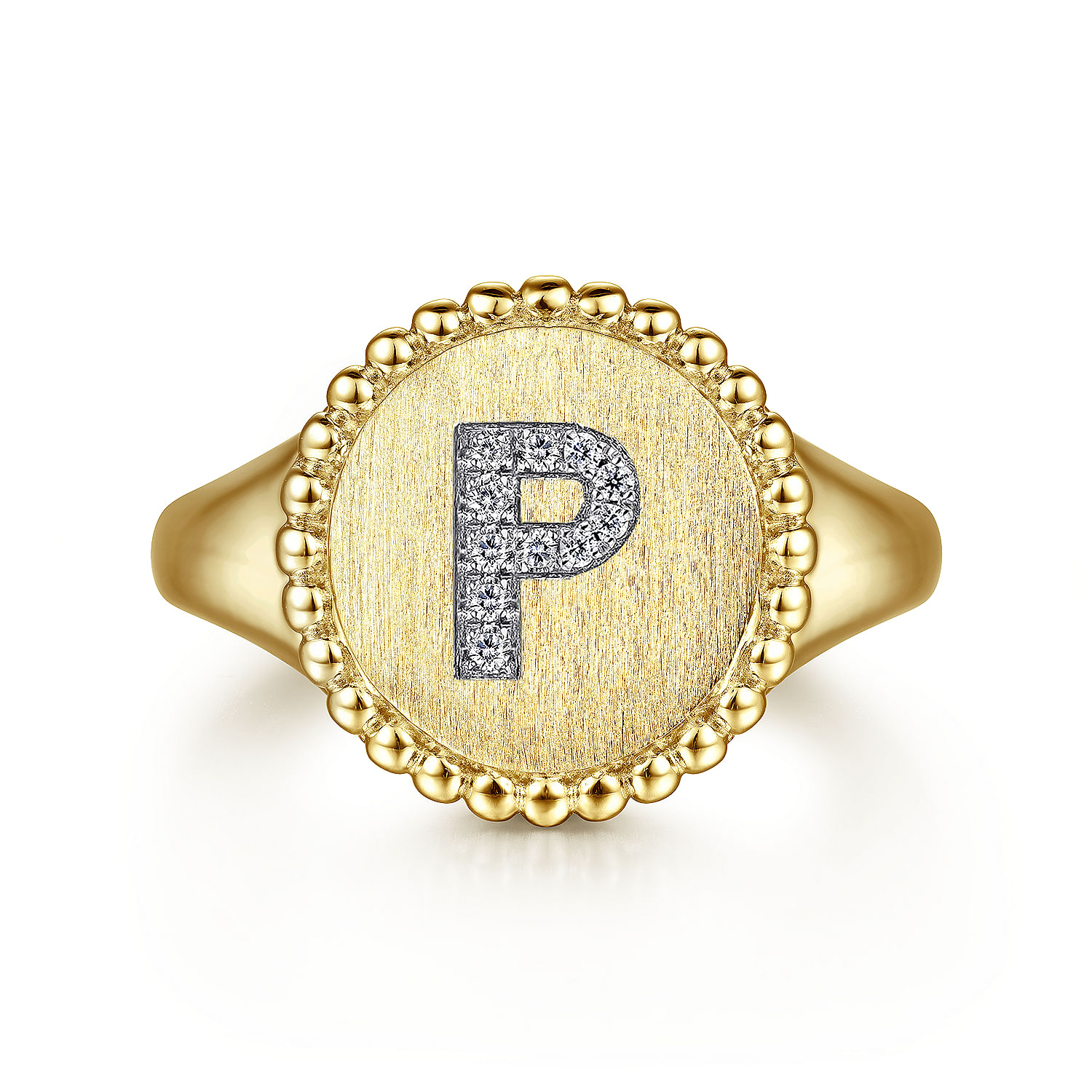 14K Yellow Gold Diamond Bujukan Initial P Signet Ring