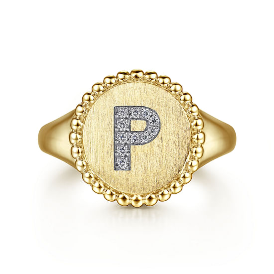 Gabriel - 14K Yellow Gold Diamond Bujukan Initial P Signet Ring