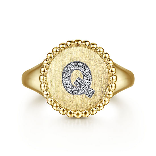 Gabriel - 14K Yellow Gold Diamond Bujukan Initial Q Signet Ring