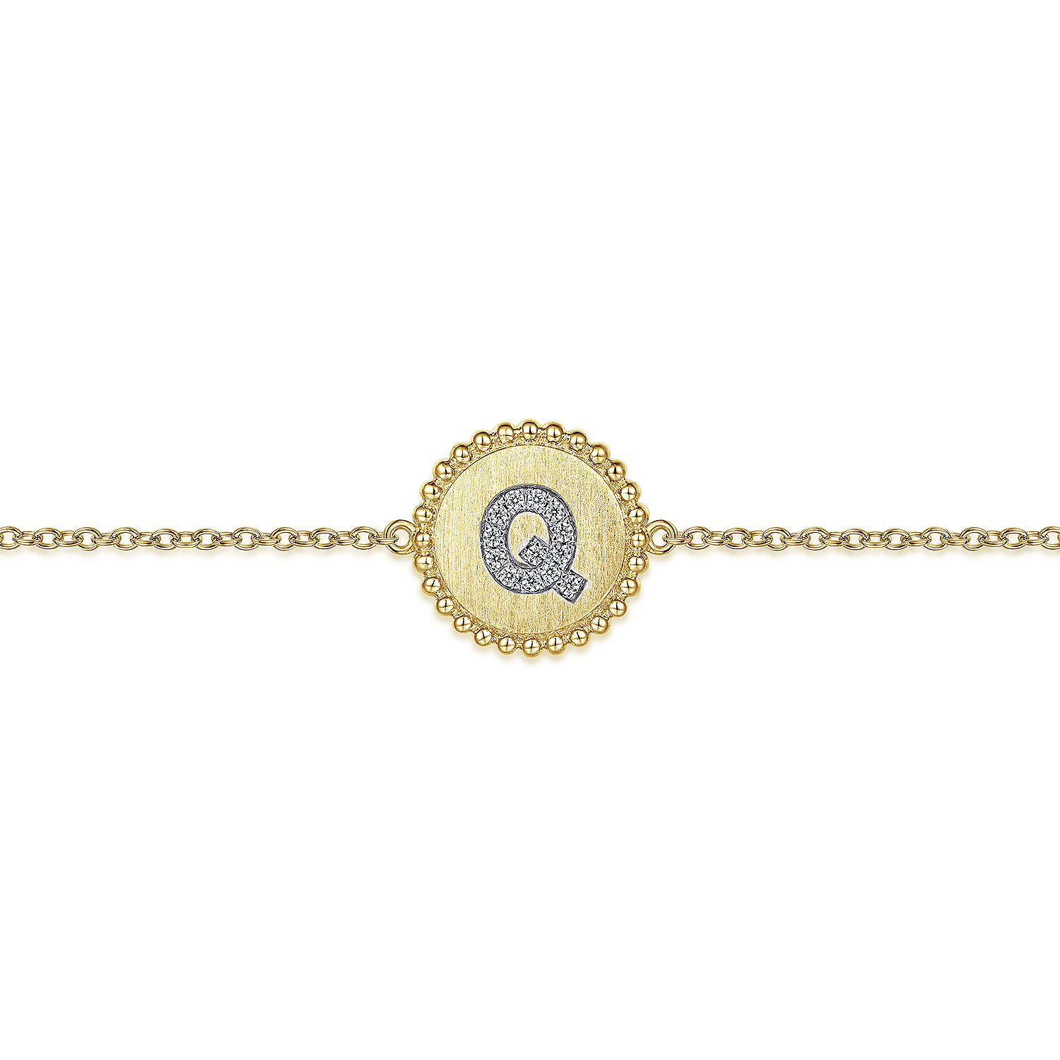 14K Yellow Gold Diamond Bujukan Initial Q Tennis Bracelet in Size 7inch W/Brush