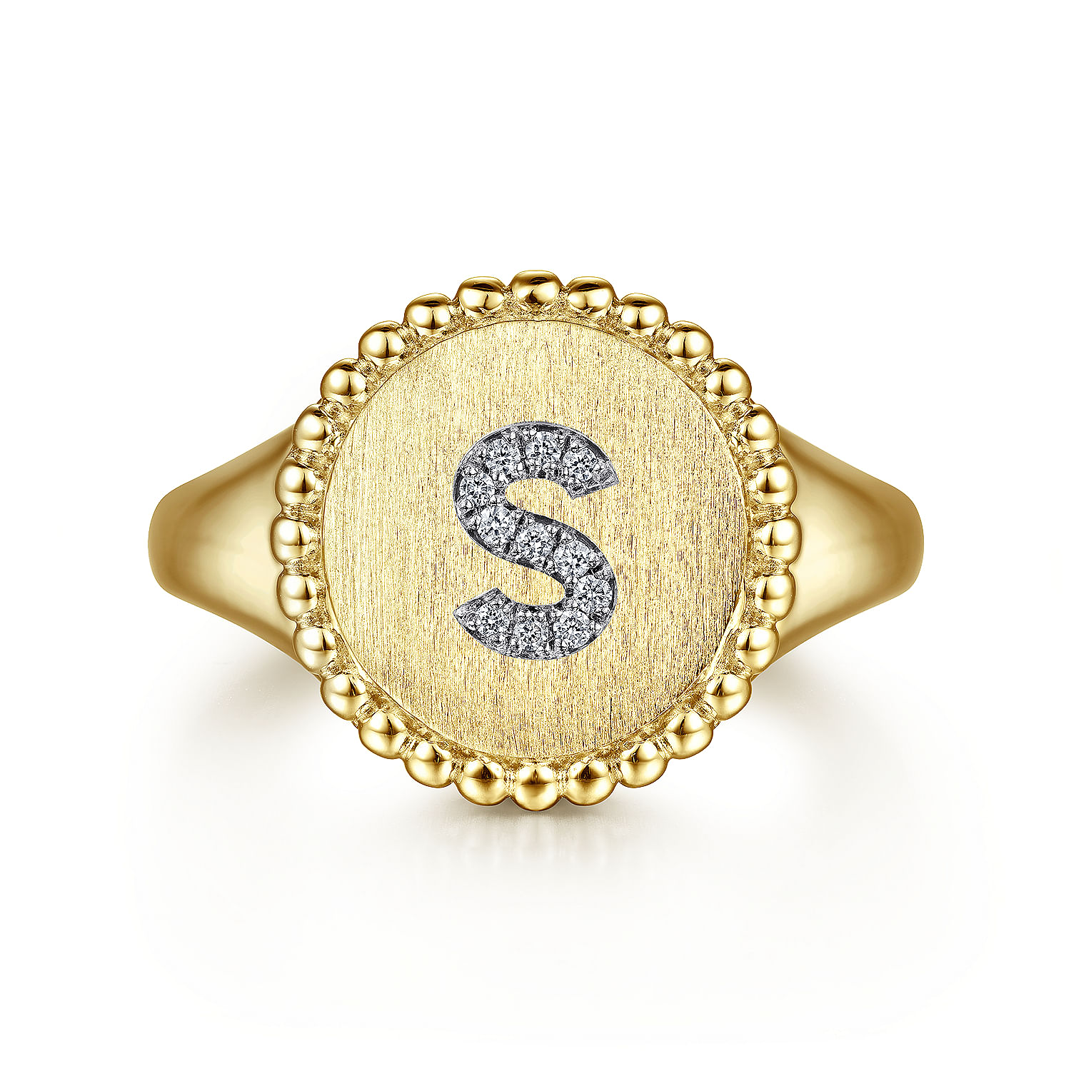 14K Yellow Gold Diamond Bujukan Initial S Signet Ring
