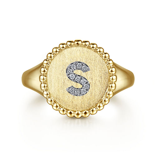 14K Yellow Gold Diamond Bujukan Initial S Signet Ring