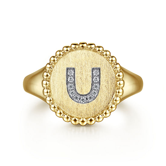 Gabriel - 14K Yellow Gold Diamond Bujukan Initial U Signet Ring