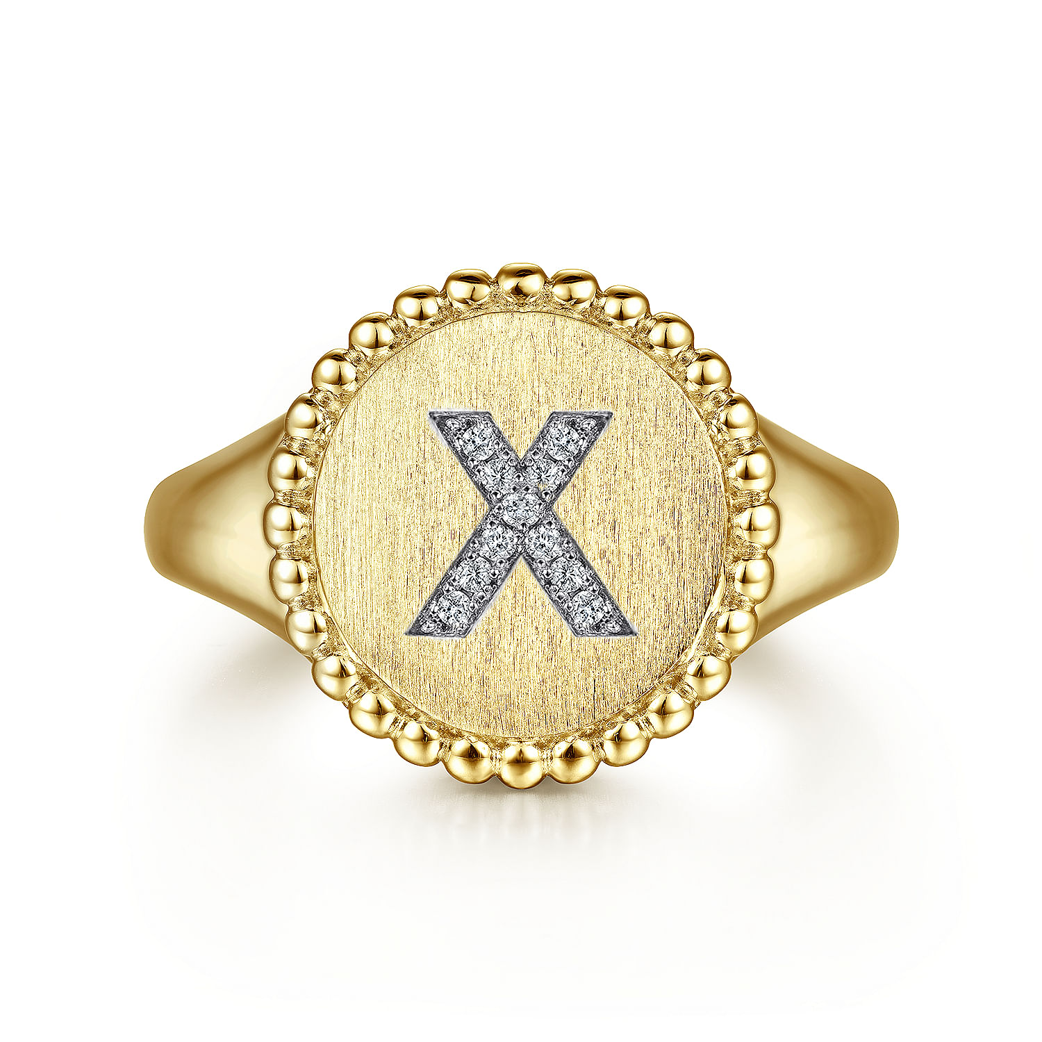 14K Yellow Gold Diamond Bujukan Initial X Signet Ring