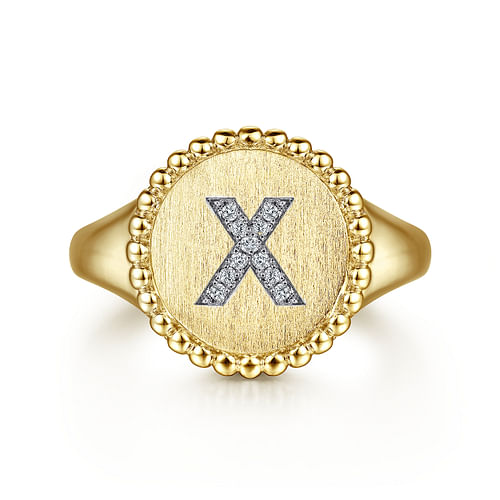 14K Yellow Gold Diamond Bujukan Initial X Signet Ring