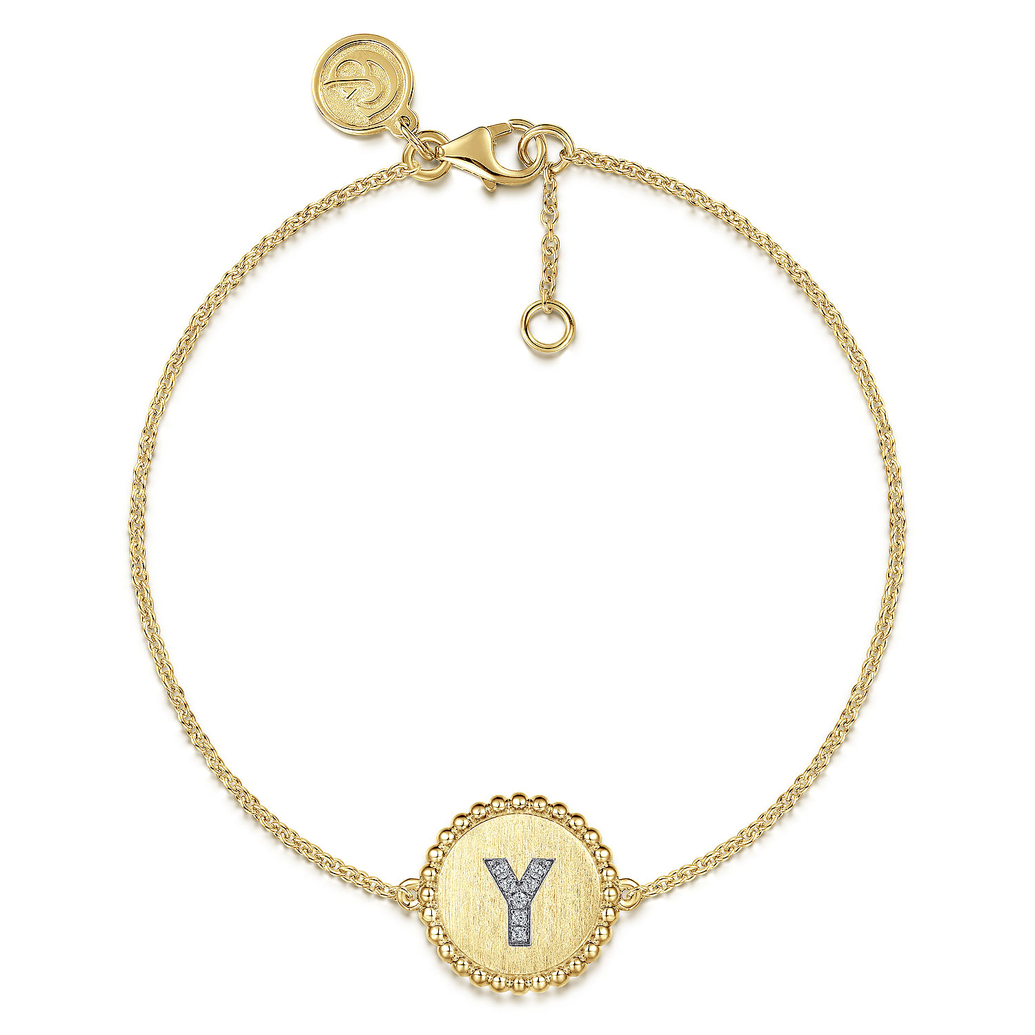 Gabriel - 14K Yellow Gold Diamond Bujukan Initial Y Tennis Bracelet in Size 7inch W/Brush
