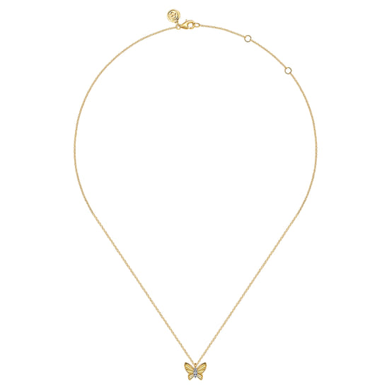 14K Yellow Gold Diamond Butterfly Necklace angle 2