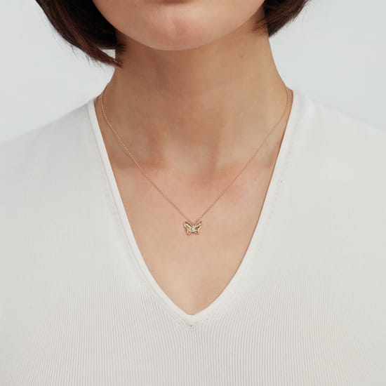 14K Yellow Gold Diamond Butterfly Necklace angle 4