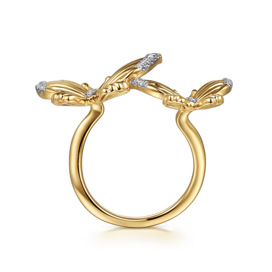 14K Yellow Gold Diamond Butterfly Open Ring angle 2