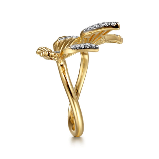 14K Yellow Gold Diamond Butterfly Open Ring angle 4
