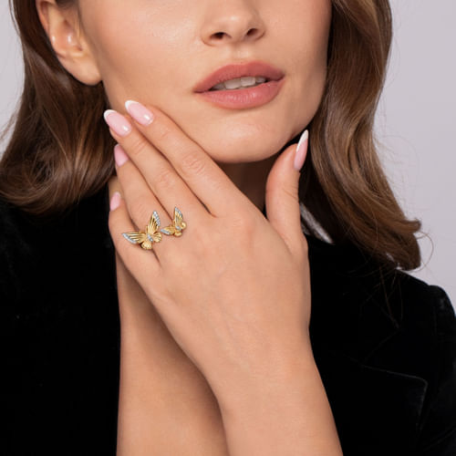 14K Yellow Gold Diamond Butterfly Open Ring