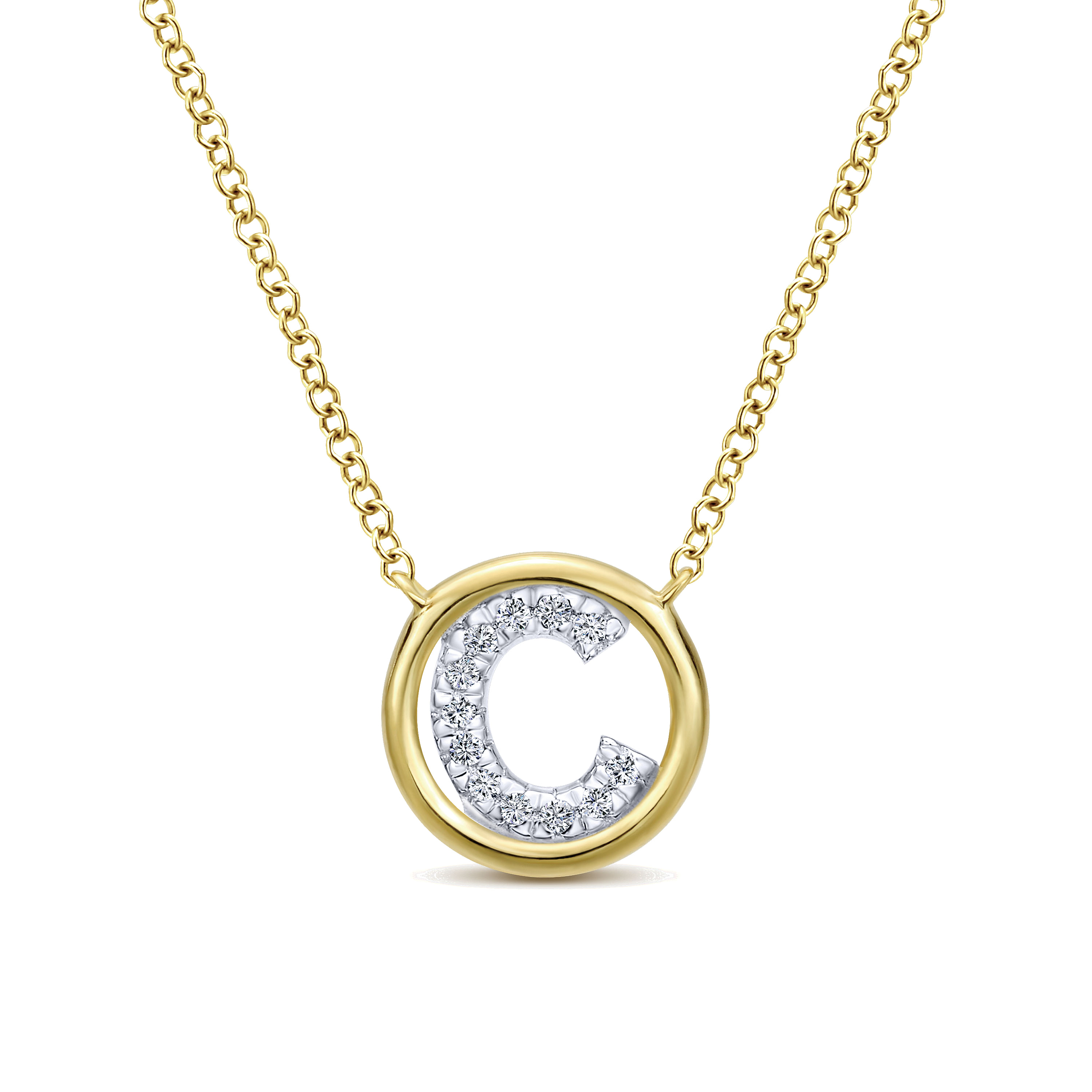 14K Yellow Gold Diamond C Initial Pendant Necklace