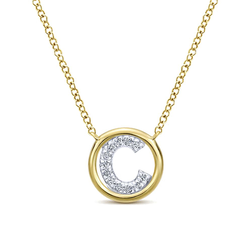 14K Yellow Gold Diamond C Initial Pendant Necklace