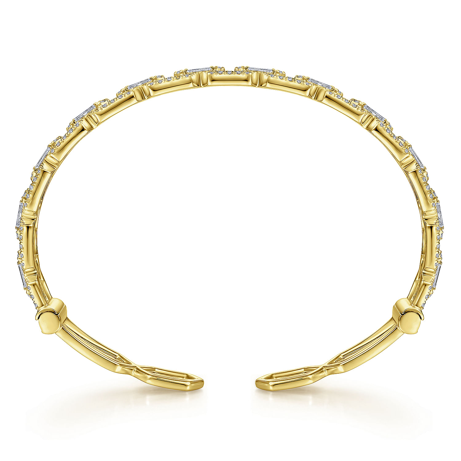 14K Yellow Gold Diamond Chain Link Cuff Bracelet with Diamond Baguette Spacers