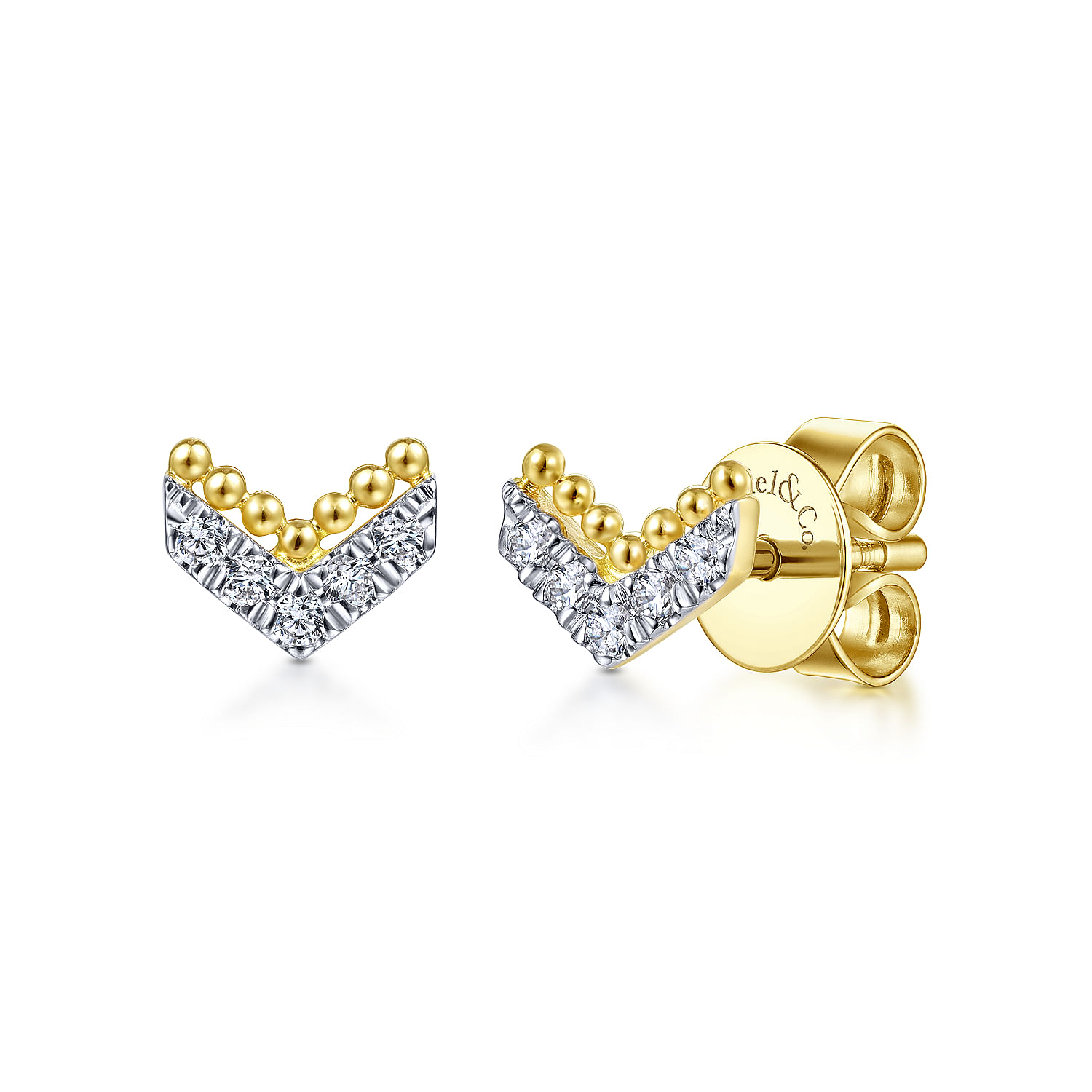 14K Yellow Gold Diamond Chevron Earrings