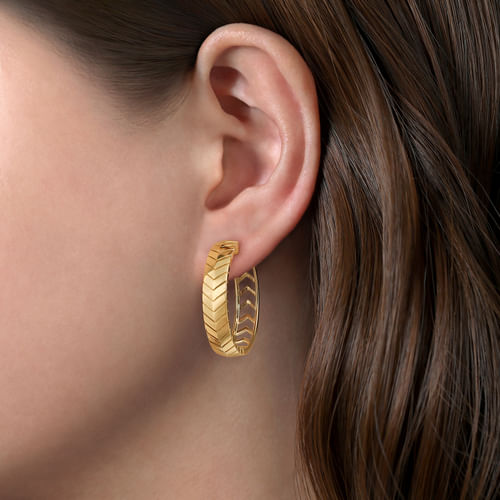 14K Yellow Gold Diamond Chevron Earrings