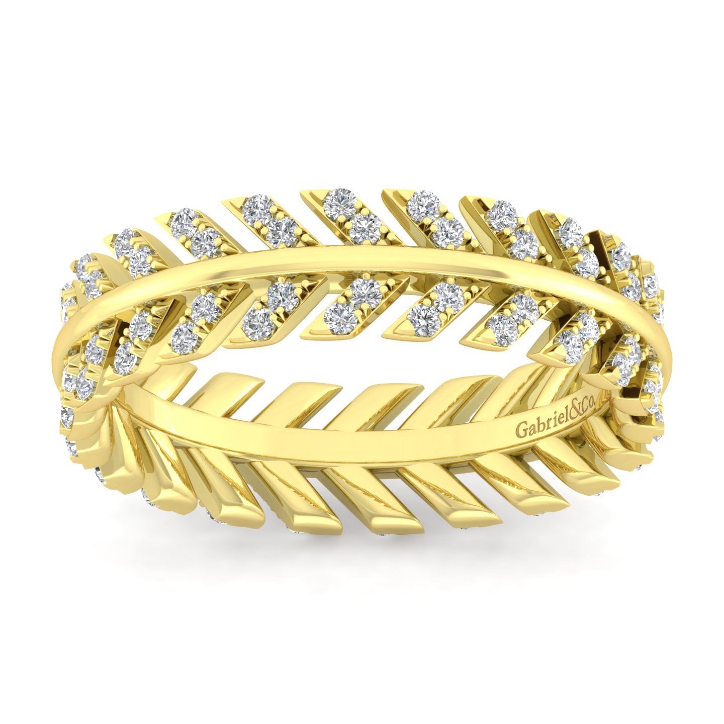 14K Yellow Gold Diamond Chevron Eternity Ring