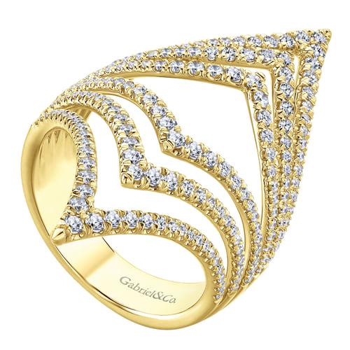 14K Yellow Gold Diamond Chevron Ladies' Ring
