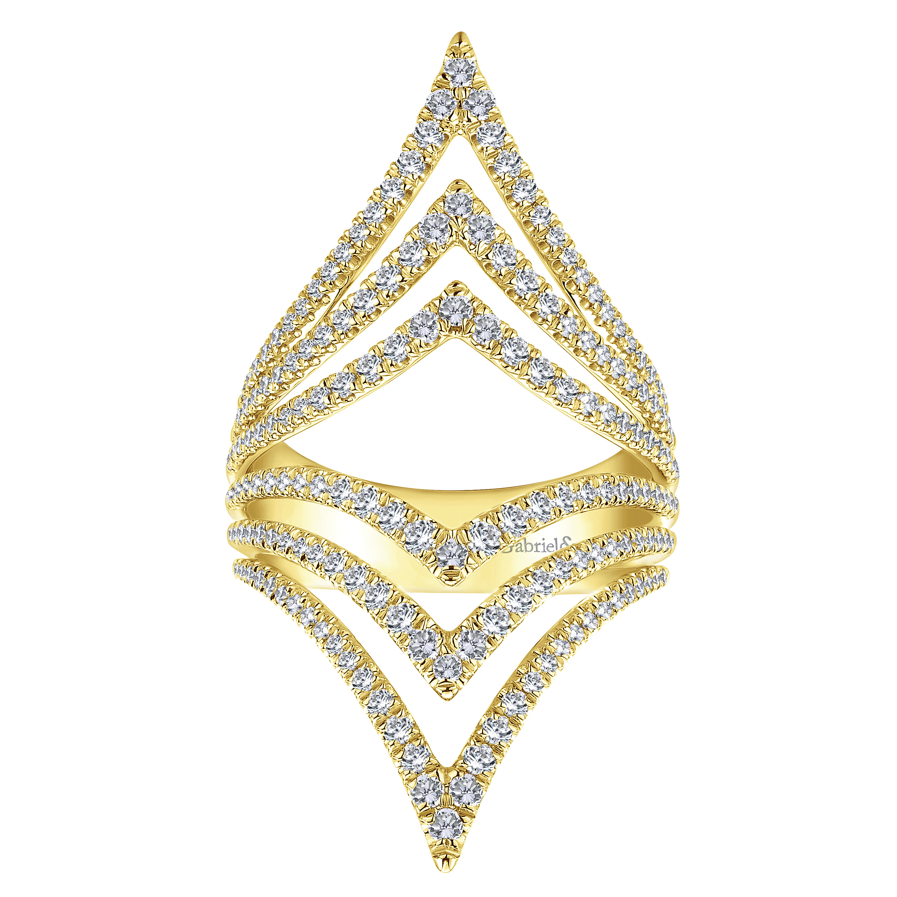 14K Yellow Gold Diamond Chevron Ladies' Ring